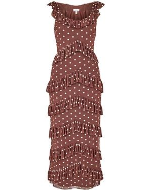 Pretty Lavish Cecile Ruffle Mesh Maxi Dress - Red