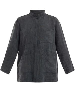 Eileen Fisher Washed Organic Délavé Stand Collar Jacket - Grey