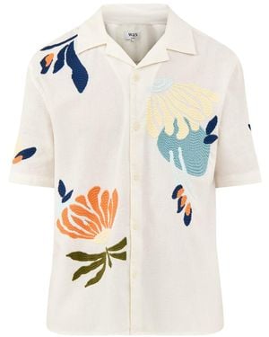Wax London Floral Stitch Short Sleeve Shirt Multi, Cotton/Linen - White