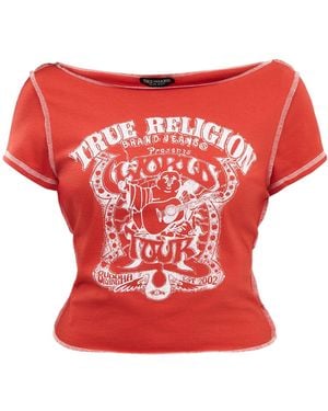 TRUE RELIGION Heritage Slash Neck Tee - Red