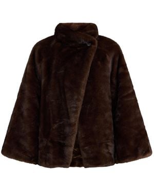 Pretty Lavish Ceia Kimono Sleeve Faux Fur Cape - Brown