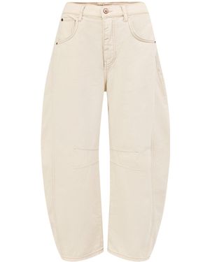 Free People Good Luck Mid Rise Barrel Jeans - Natural