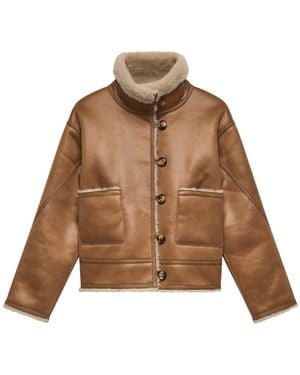 Mint Velvet Women's Cream Reversible Funnel Neck Borg Jacket - Brown