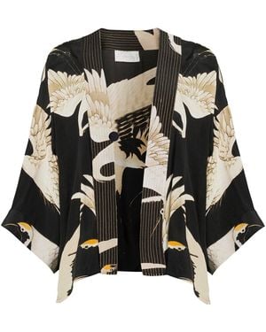 One Hundred Stars Crepe Kimono - Black
