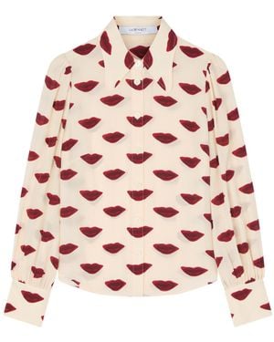 LK Bennett Sonya Silk Lips Print Silk Blouse - Pink