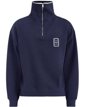 Lacoste Quarter Zip Pique Sweatshirt - Blue