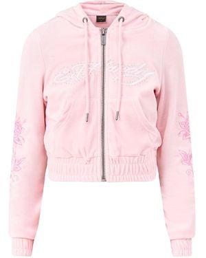 Ed Hardy Love And Thorns Diamante Velour Hoodie - Pink