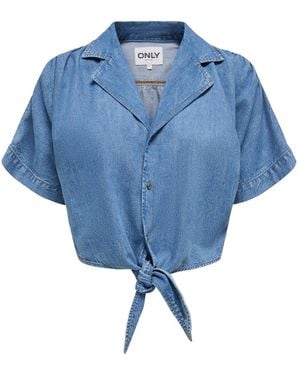 ONLY Paula Short Sleeve Tie Denim Shirt - Blue