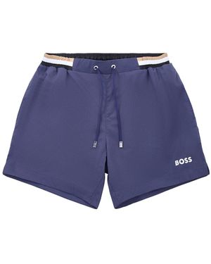 BOSS Isle Stripe Waistband Swim Shorts - Blue