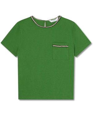LK Bennett Vita Treetop Cotton Plaited Trim T-Shirt - Green