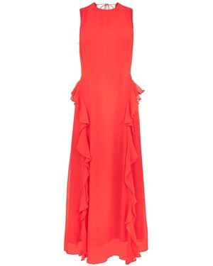 Whistles Nellie Frill-Trim Woven Midi Dress - Red