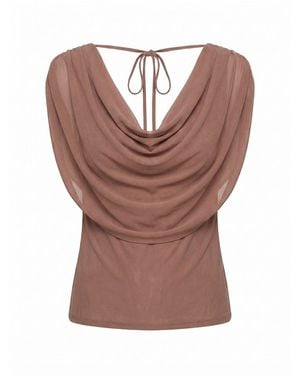 Forever New Olivia Draped Mesh Cape Blouse - Brown