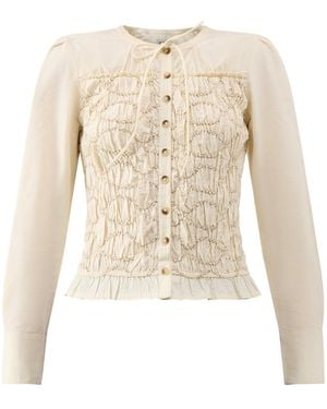 Damson Madder Elliana Smocked Cardigan Cream - Natural