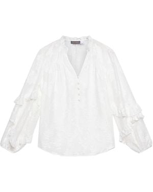 Mint Velvet Women's Jacquard Ruffle Blouse - White