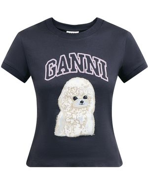 送料関税込◆GANNI◆COTTON BABY FIT T-SHIRT WITH POODLE PRINT Ganni Basic Cotton Jersey Poodle Baby Fit T-shirt in Phantom