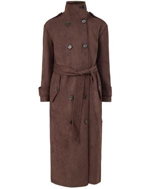 Pretty Lavish Leah Belted Funnel Neck Trench – - Brown