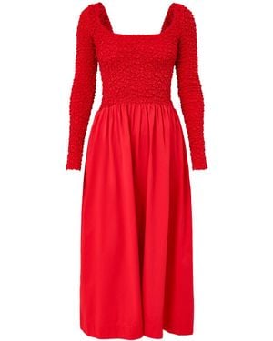 Damson Madder Malinda Super Smocked Midi Dress - Red