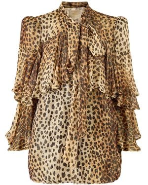 Queen of Archive Bea Cheetah Lurex Cape Blouse - Natural