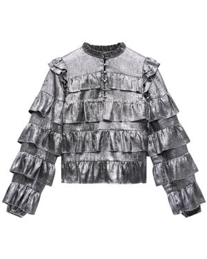 Mint Velvet Women's Metallic Ruffle Blouse - Grey