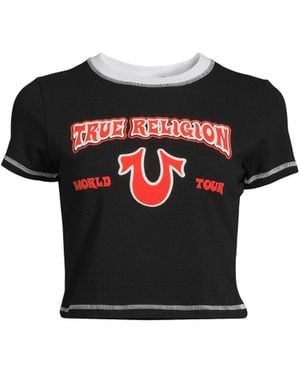 True Religion Contrast Stitch Cropped T-Shirt - Black