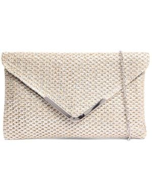 Anna Cecere Raffia Envelope Metallic Clutch With Chain Bag - White