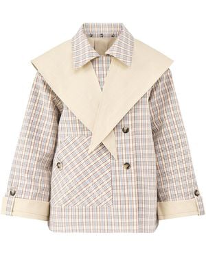 Damson Madder Jerry Reversible Cropped Trench Coat Ginger Check - Natural