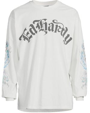 Ed Hardy Men's Drag Death Rider Long Sleeve T-shirt - White