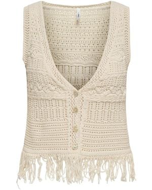 ONLY Alix Fringe Waistcoat Cream - Natural