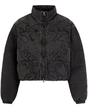 Ed Hardy Love Kills Quilted Puffer Jacket - Black