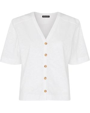 Whistles Ella V Neck Button Through Tee - White