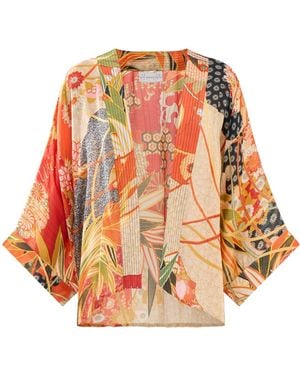 One Hundred Stars Fans Short Kimono - White