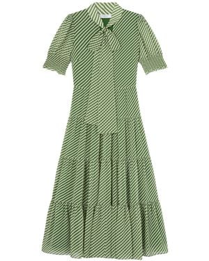 LK Bennett Coco Treetop & Birch Tie Neck Georgette Dress - Green