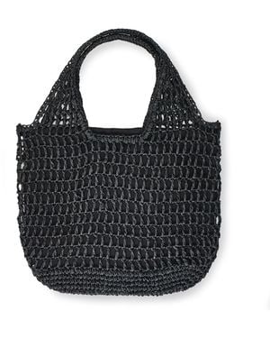 Pieces Kamille Straw Shopper Tote Bag - Black