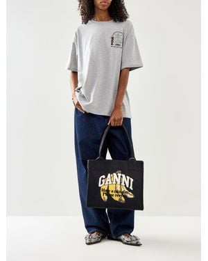 トートバッグ GANNI LARGE BANANA PRINT EASY LOGO SHOPPER BAG Black XXL Banana Print Tote | GANNI US