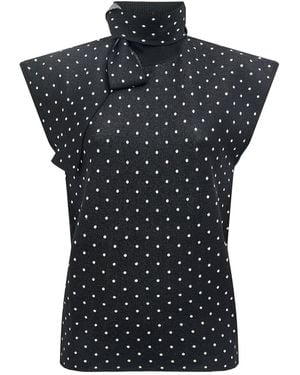 Pretty Lavish Bonnie Polka Dot High Neck Top - Black