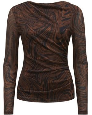Forever New Women's Zali Ruched Mesh Long Sleeves Top - Brown