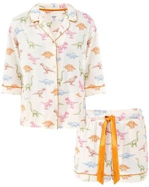 Chelsea Peers Dinosaur Short Pyjama Set - White