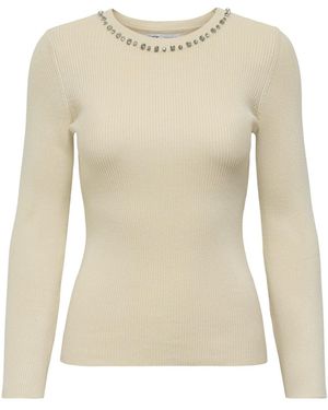 ONLY Natascha Bling Crew Neck Jumper Cream - White