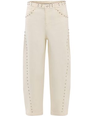 Never Fully Dressed Ecru Studded Barrel Jeans - Natural