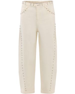 Never Fully Dressed Ecru Studded Barrel Jeans - Natural