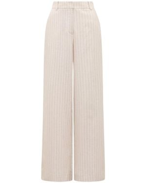 Forever New Blake Linen Pinstriped Wide Leg Trousers - White
