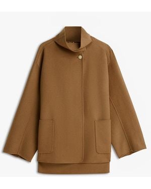 Tommy Hilfiger Blend Funnel Neck Oversized Coat - Brown