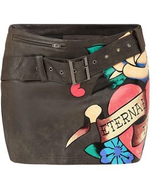 Ed Hardy Eternal Love Mini Vegan Skirt - Black