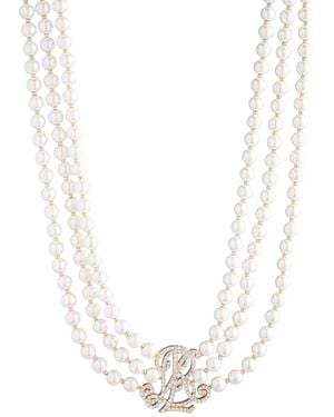 Ralph Lauren Women's Multirow Pearl Logo Collar Necklace - White