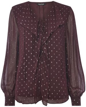 Whistles Metallic Dobby Frill Blouse, Chiffon - Purple