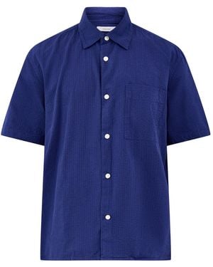 SELECTED Slhrlxstuart Seersucker Short Sleeve Shirt - Blue