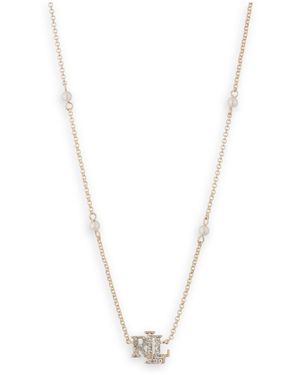 Ralph Lauren Nk 16In Logo Pearl Pendant-Gldwhite