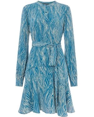 Whistles Zebra Flippy Mini Dress, Wood/Metal - Blue