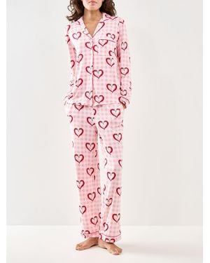 Chelsea Peers Chilli Heart Gingham Long Pyjama Set - Pink