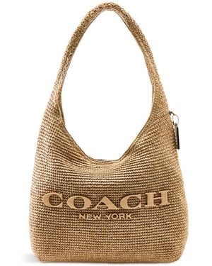 COACH Brooklyn 39 Refined Weave Straw Shoulder Bag Natural